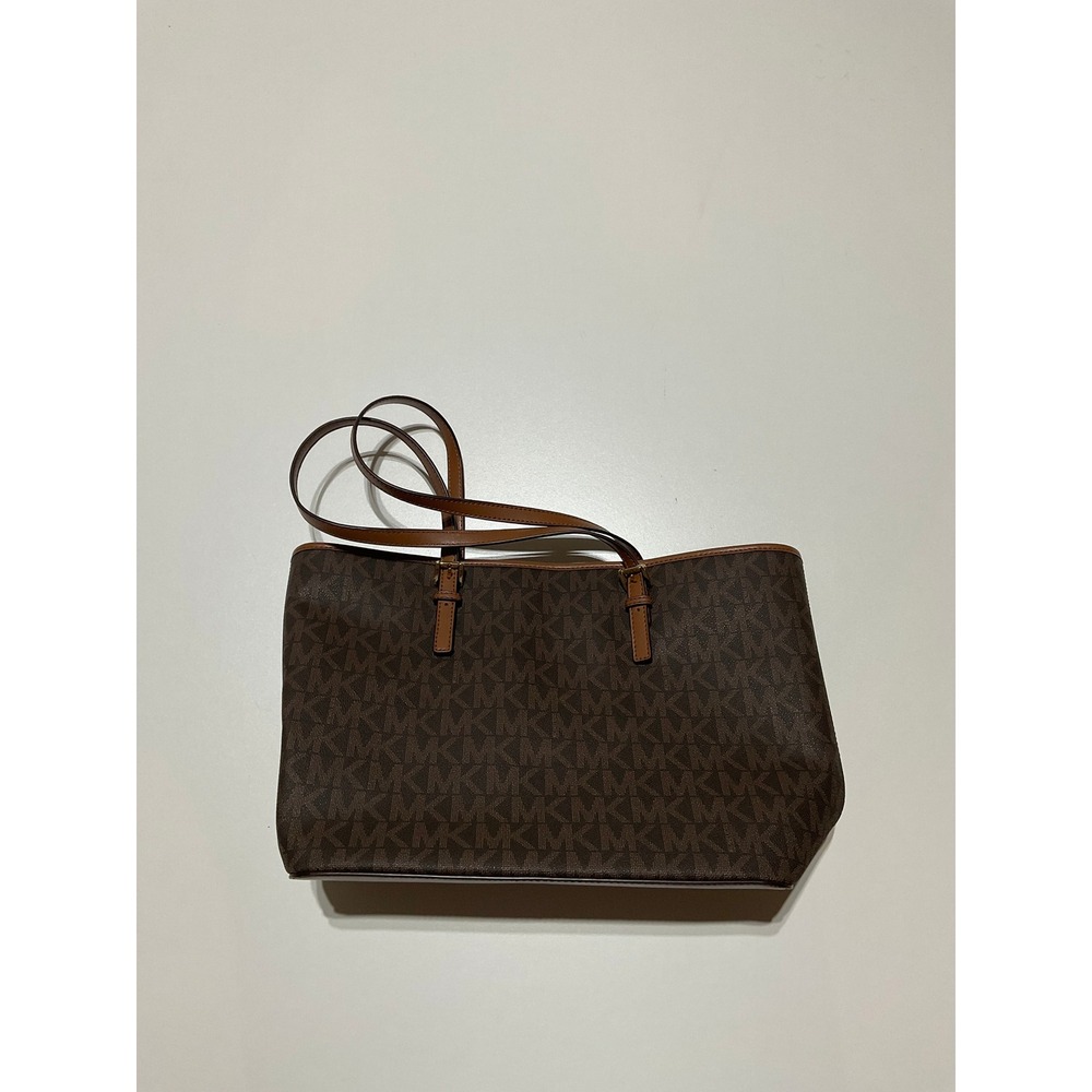 Michael Kors Women Charlotte Large Top Zip Tote Signature Logo Brown Large